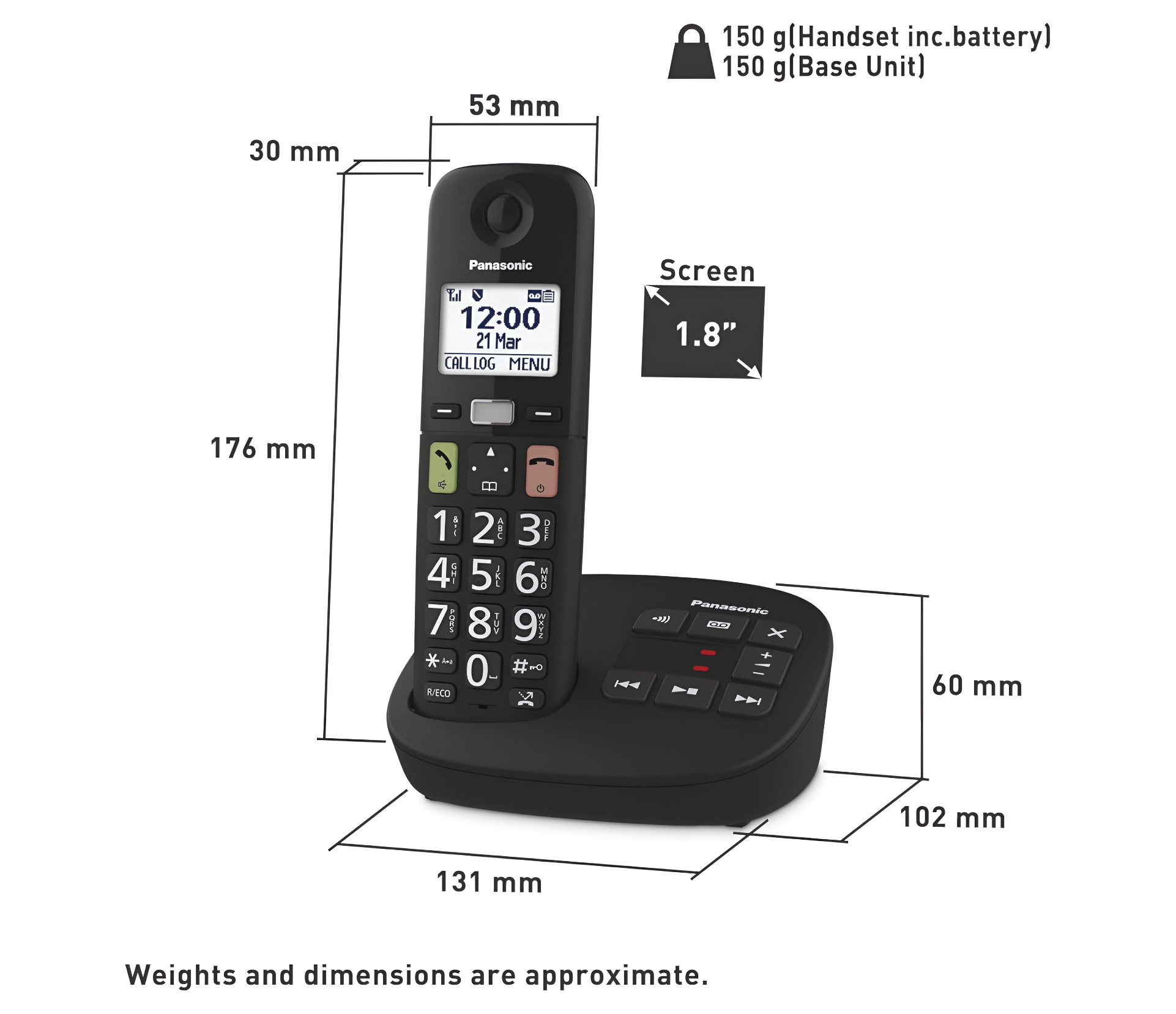 KX-TGU120AZB-dimensions