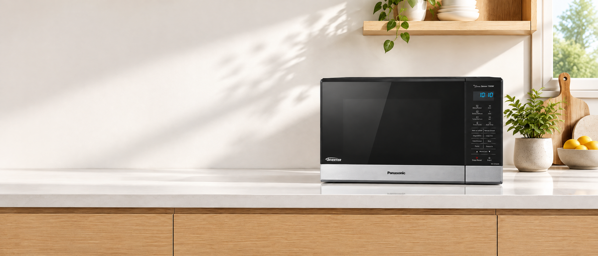 Refurbished Panasonic microwave in a modern Australian kitchen