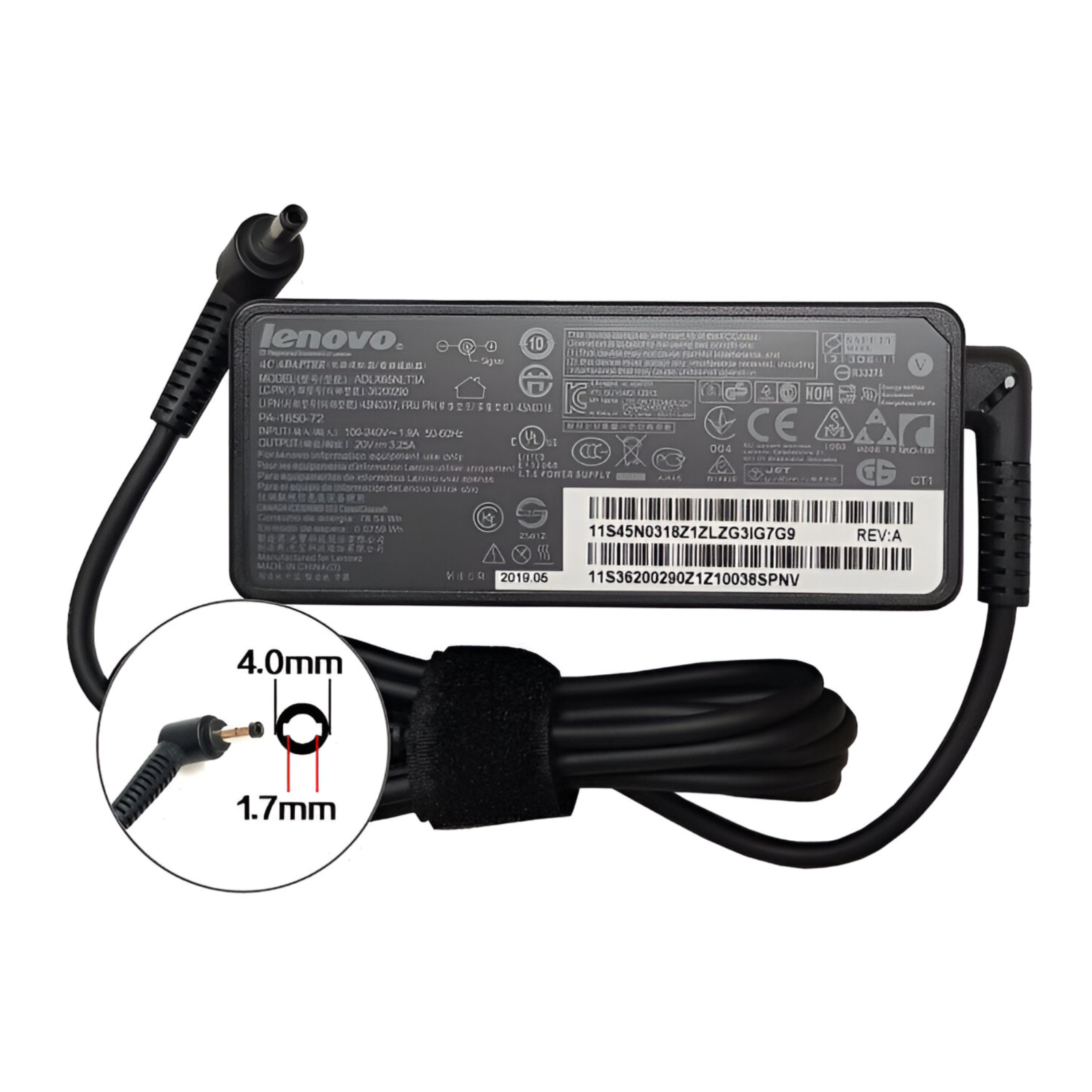 Genuine 65W AC Laptop Charger Adapter For Lenovo Ideapad S130-14IGM (4.0x1.7mm)