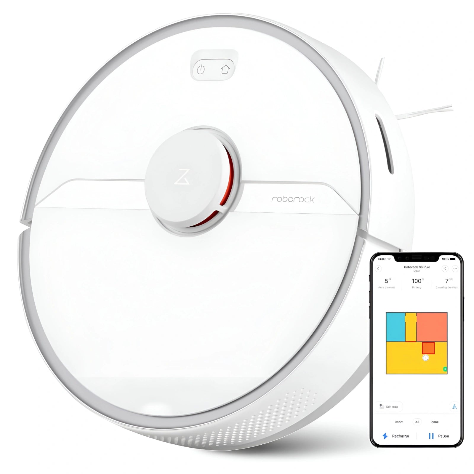 Roborock S6 Pure Robotic Vacuum Cleaner and Mop - White (Open Box)