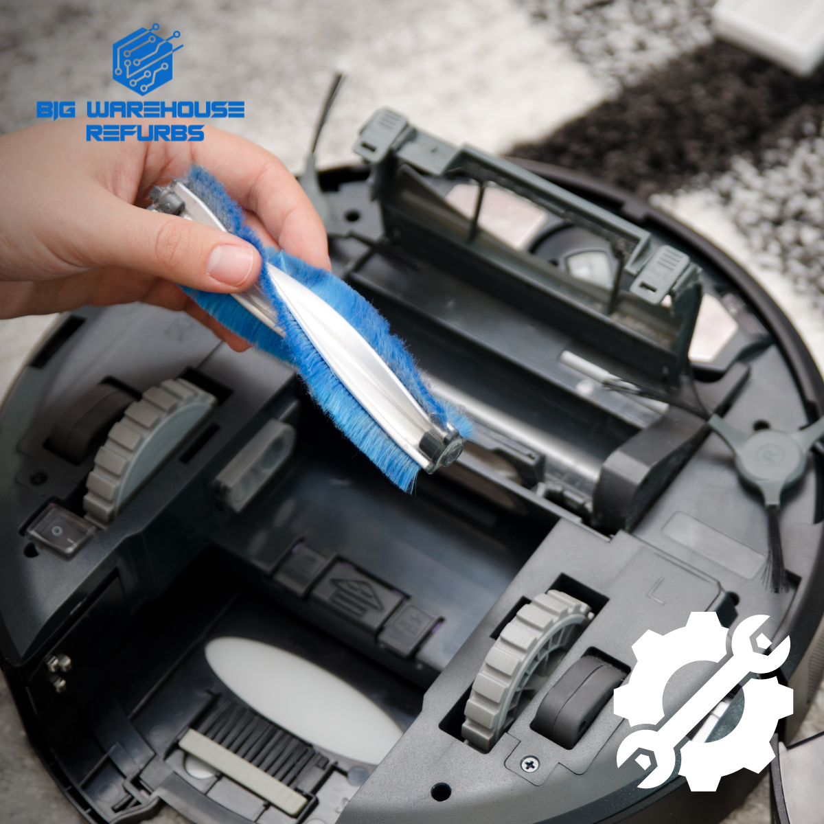 Hands cleaning the filter of a refurbished robot vacuum, highlighting easy maintenance tips for optimal performance.