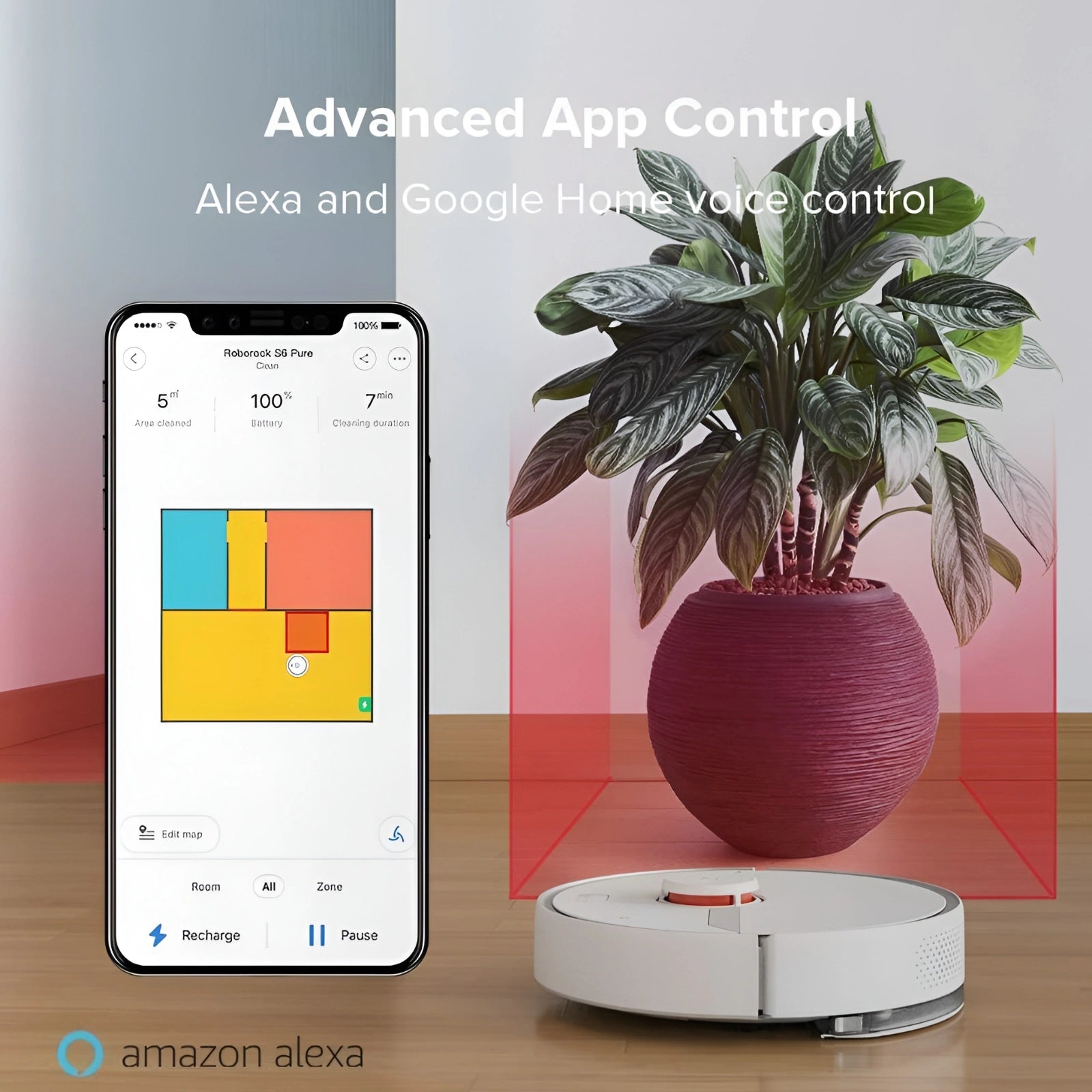 Roborock S6 Pure Robotic Vacuum Cleaner and Mop - White (Open Box)