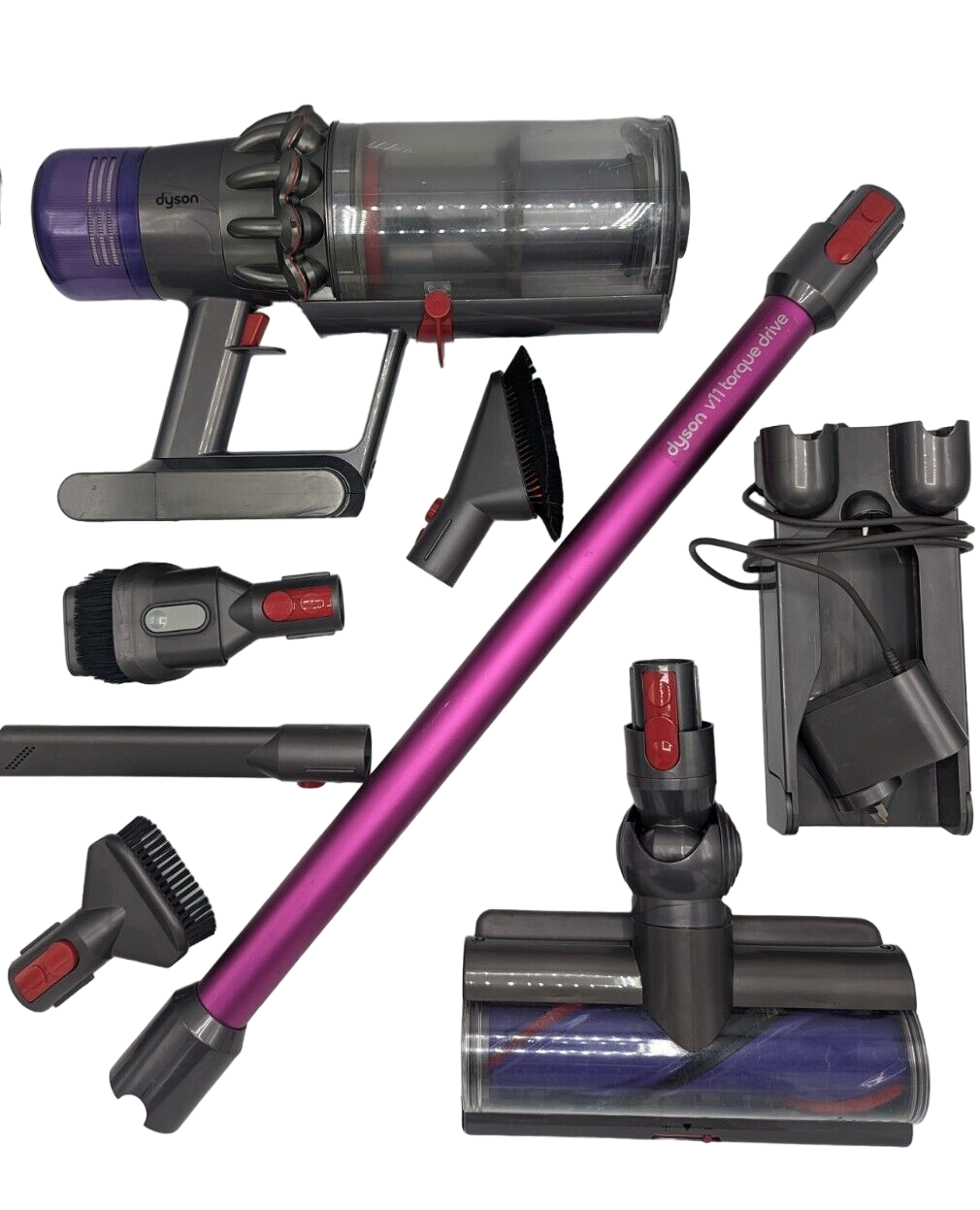 DYSON V11 Pink Absolute Cleaned & Refurbished Head Charger Dock & 4 Accessories