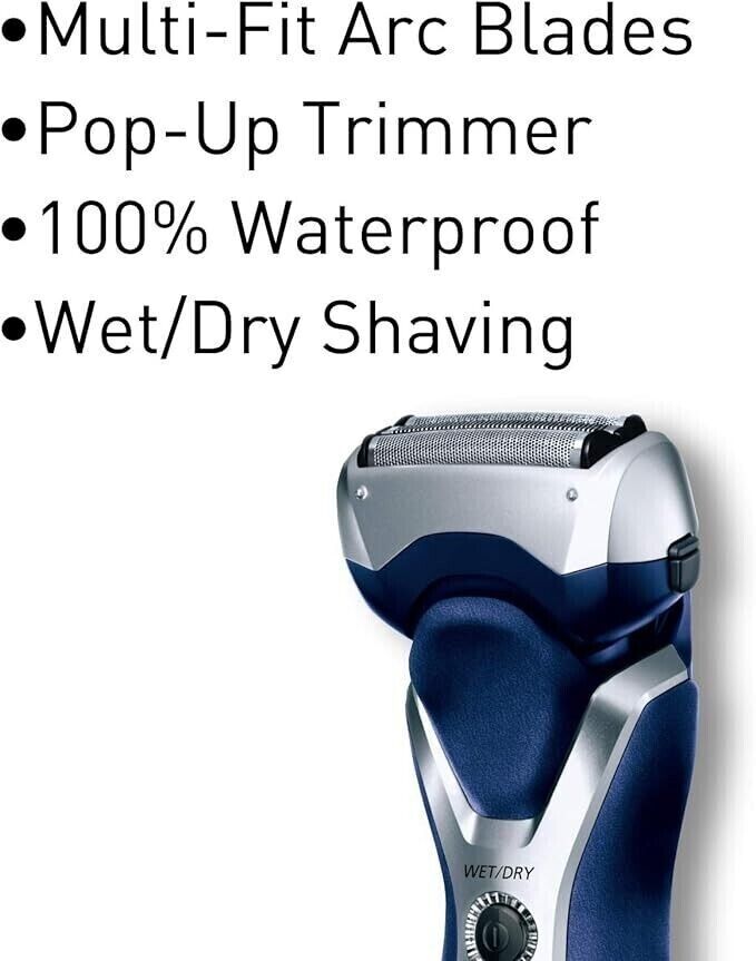 Panasonic Rechargeable 3-Blade Wet/Dry Men's Shaver, Blue ES-RT37-S541