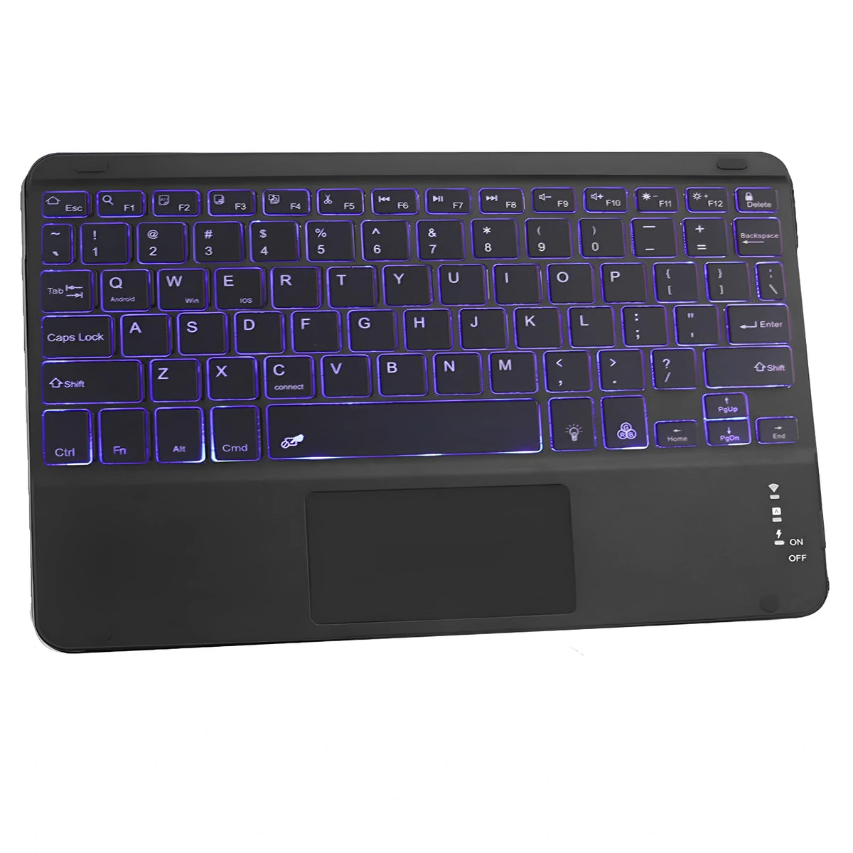 Wireless Bluetooth Keyboard Built-in Touchpad 7 Colour Backlit for Windows Android iOs - Black